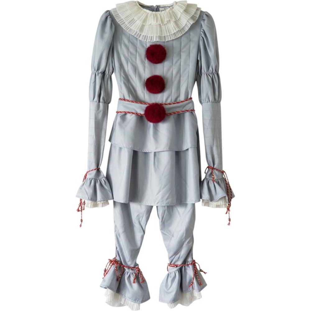 Pennywise IT Clown Costume Set Gray Red Tunic Pants Ruffle Collar Halloween